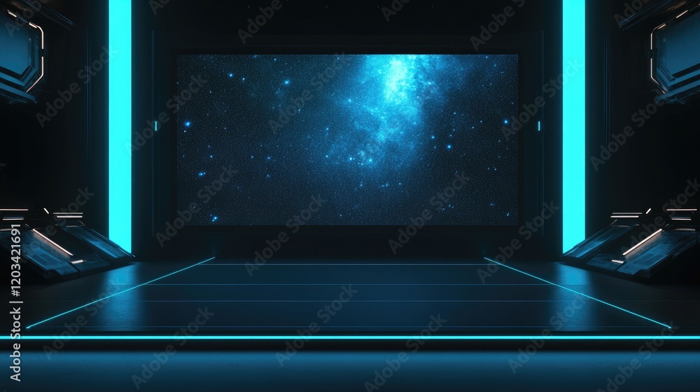 Poster led custom display with futuristic lighting, showcasing an empty space to be filled with custom cont