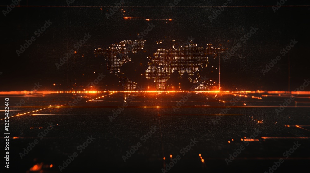 Poster global network digital world map visualization