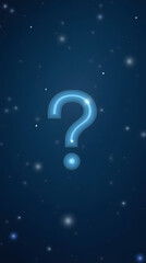Question marks on a dark blue background with blurred lights.