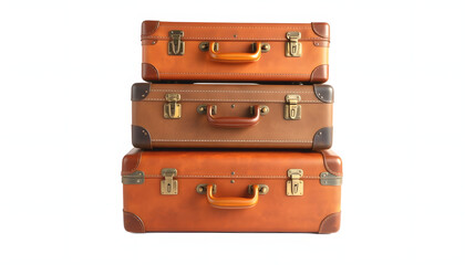 three stacked vintage suitcases isolated from white background - image, grunge