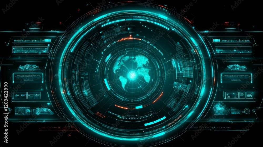 Poster global network system digital interface futuristic hud