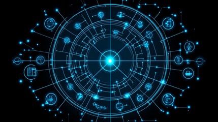 Obraz premium Global Network System Data Visualization Circular Design