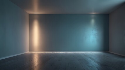 A minimalist light blue room with a gradient background and abstract lighting effects, evoking a serene and versatile setting suitable for various occasions such as Christmas, Valentine's Day, and New