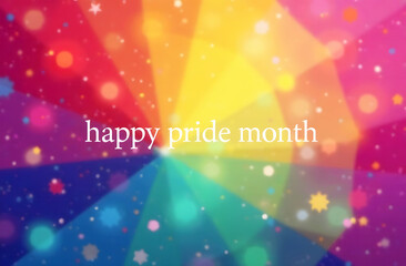 Obraz premium Vibrant Pride Month Celebration Template. A colorful abstract background featuring rainbow hues, glowing stars, and the text 