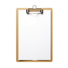 Blank clipboard with white paper ready for notes or writing office supplies stationery mockup,