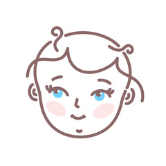 The child's face. A girl with blue eyes. Vector illustration in lines.