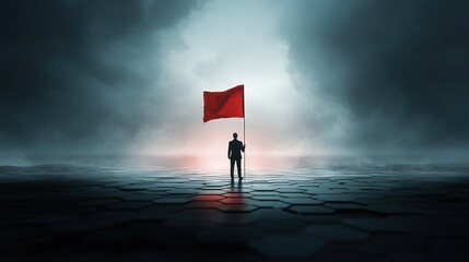 Visionary leader asserting dominance in a vibrant, geometric future, illuminated by radiant hexagonal patterns