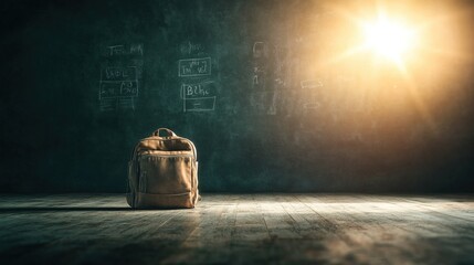 Vibrant classroom scene filled with creative chalkboard doodles, nostalgic backpacks, inviting learning atmosphere, bright and engaging environment