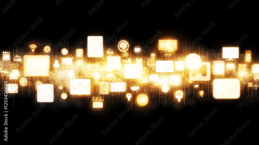 Aufkleber glowing digital network interface icons background