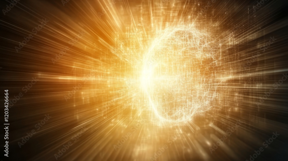 Poster glowing digital sphere network data burst