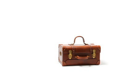 two vintage brown leather suitcases isolated on white, flat design
