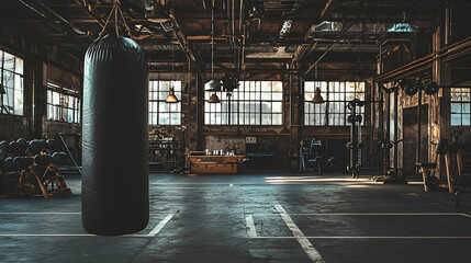 Industrial gym boxing bag workout space