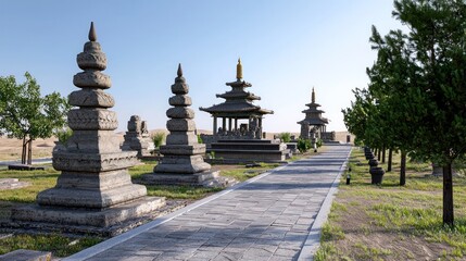 Naklejka premium Peaceful Asian Temple Pathway