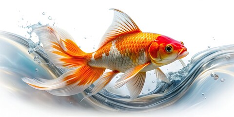 Artistic long exposure koi, isolated on white, evokes watercolor beauty; a Japanese swimming masterpiece.