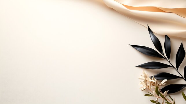 Elegant Cream and Black Floral Arrangement on Silk Fabric