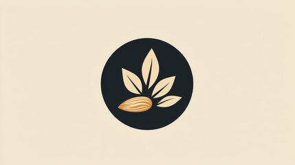 Vegan snack brand logo with almond icon in circular badge