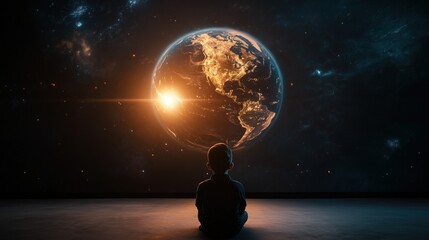 AI-enhanced classroom featuring a holographic globe for immersive geography education, transforming conventional teaching methods