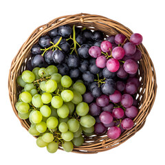 Fresh Green Red Black Grapes in Wicker Basket Studio Shot food life ripe wine dark fruit still sweet