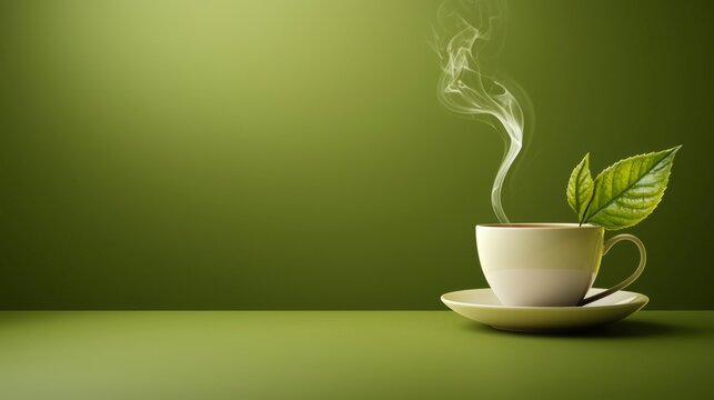 Tea cup icon with leafshaped steam symbolizes wellness