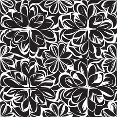 Black clover leaves on white background. St.Patrick 's Day. Isolated on white background. Abstract graphic black-white stock illustration. Template for coloring, textures and another design.