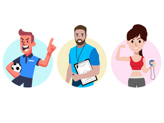 sports trainer fitness coach school teacher happy professional man woman illustration clipart