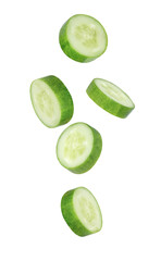 sliced cucumber isolated on white background