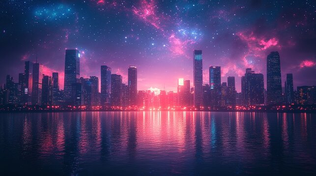 citiscape in neon colors