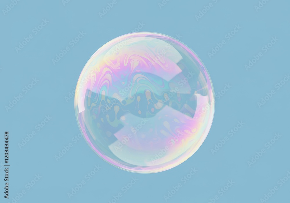 Poster a 3d illustration of a transparent iridescent soap bubble with colorful reflections