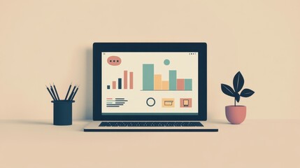 Minimal laptop screen with analytics chart	