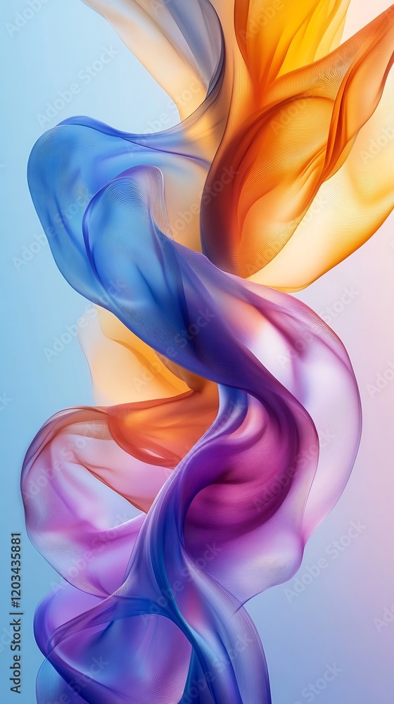 Poster abstract flowing blue yellow curves create a dynamic digital art scene with soft fluid lines and vib