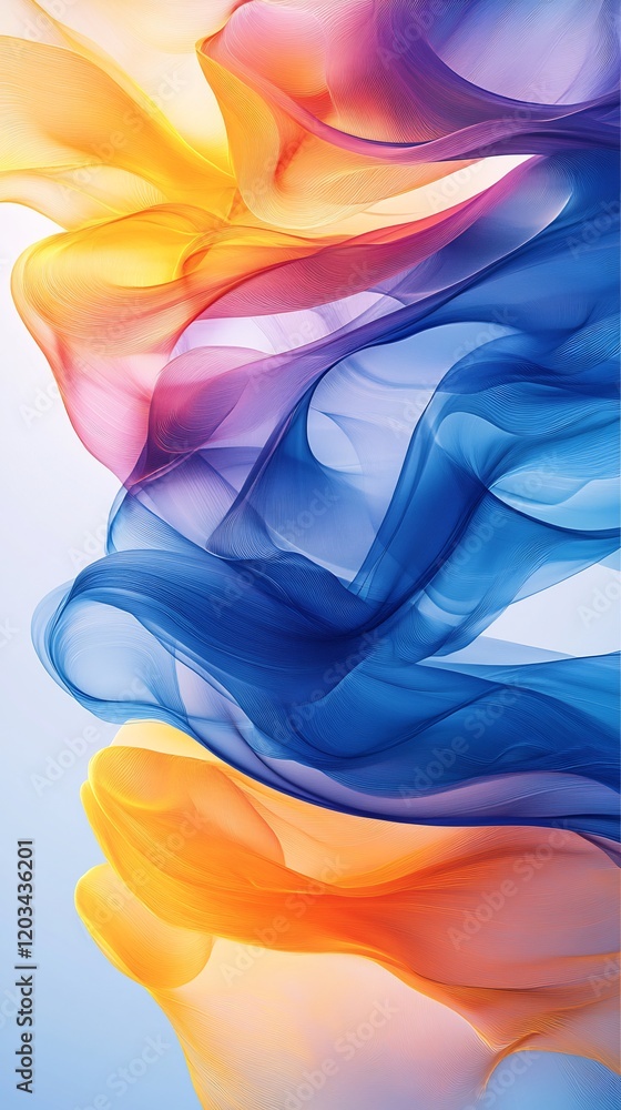 Poster abstract flowing blue yellow curves create a dynamic digital art scene with soft fluid lines and vib