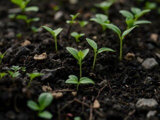 green leaves background, Vibrant Green Sprout Breaking Through Soil, Tiny Seedling Reaching for the Sun, Fresh New Growth Against a Natural Background