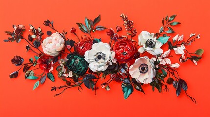 Vibrant Red and White Floral Arrangement on Orange Background