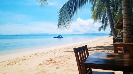 Digital nomad enjoying remote work at a beachside café, effortlessly merging productivity with a tropical paradise ambiance