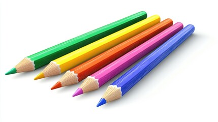 Fototapeta premium Bright colored pencils arranged in a line on a white background for creative drawing activities