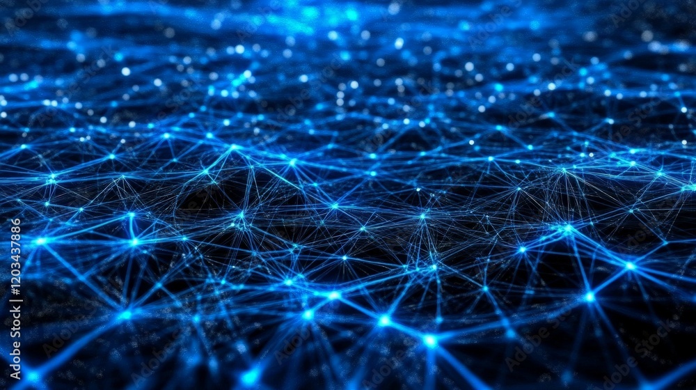 Wall mural abstract blue light network visualization for technology concepts