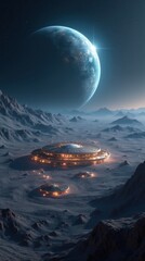 Futuristic Lunar Colony Illuminated by Earthshine