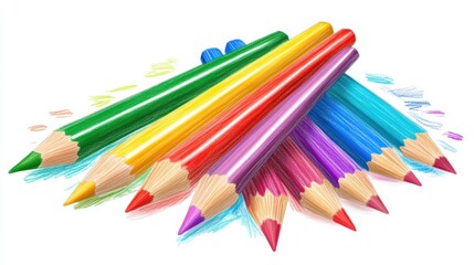 Fototapeta premium Colorful pencils arranged in an artistic manner, showcasing vibrant hues and creativity in an engaging composition