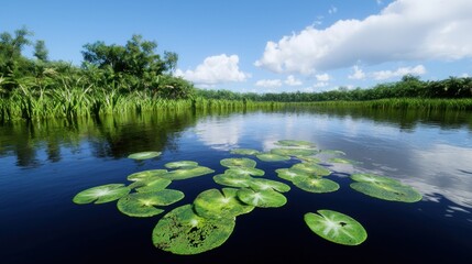 Serene Lake with Lily Pads