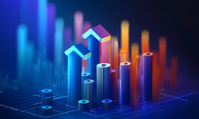 Obraz premium Growth finance business home property digital asset on financial money chart 3d background of real estate marketing strategy concept or success economy high target price profit investment market data.