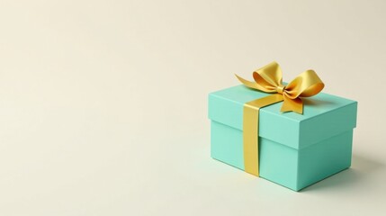 Obraz premium A Pale Green Gift Box with a Golden Bow on a Neutral Background