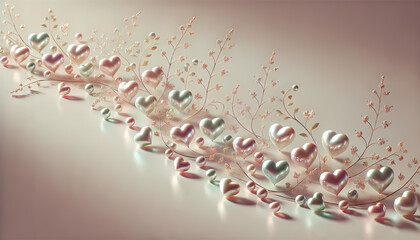 バレンタインの愛と感謝を象徴する背景画像.
結婚式やプロポーズのイメージに最適.
空間を活かしたエレガントな背景.
特別な日のための温かなデザイン.
ハートと自然が融合したデザイン.
カード、招待状、ウェルカムボードに最適化したデザイン.
記念日を彩る特別なデザイン.
generated by AI.
