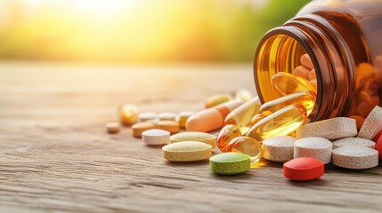 Joyful Elderly Couple Embracing Healthy Aging with Vitamins and Supplements in Morning Light
