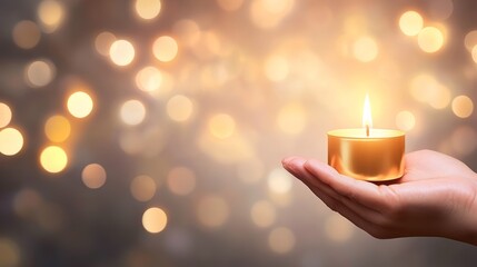 Golden Candlelight Held in a Gentle Hand, Peaceful Glow
