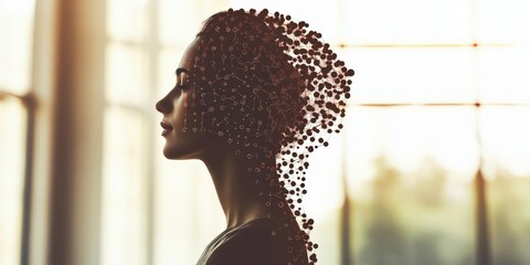 Silhouette Profile of a Woman with Abstract Hair Design Against a Soft-Lit Background