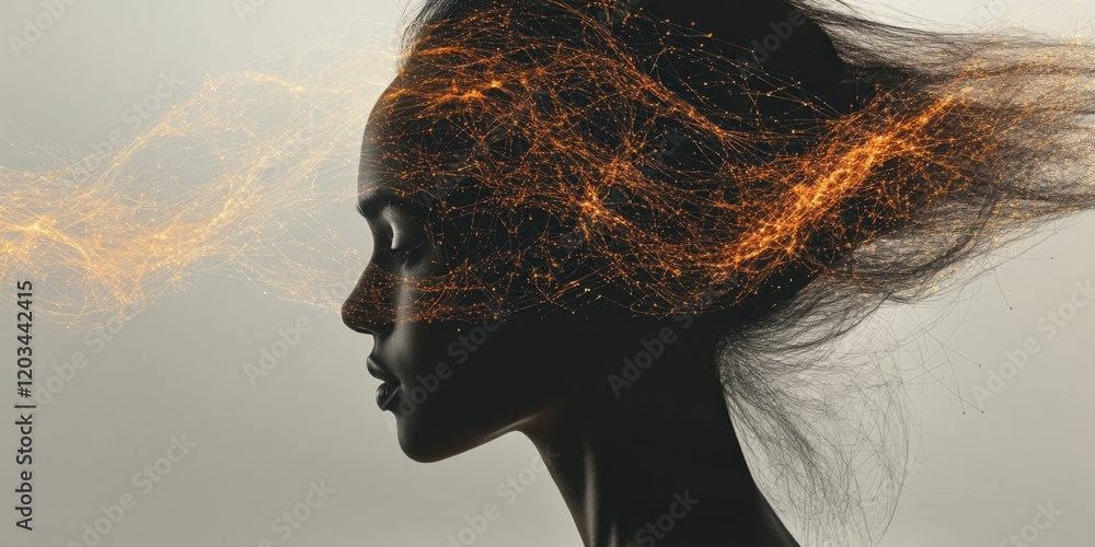 Poster silhouette profile with glowing neural network overlay