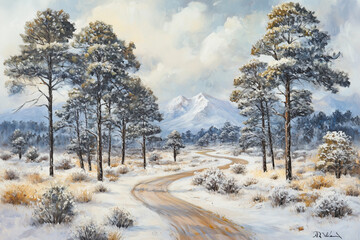 Snowy Winter Road in a Mountain Landscape