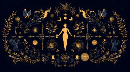 Golden Celestial Woman Mystical Art Design
