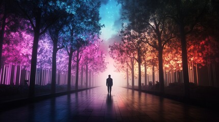 Fototapeta premium Neon Dreams Festival, vibrant celebration of light and color in a dazzling futuristic cityscape, captivating atmosphere and immersive experiences