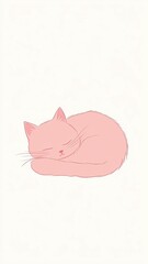 cute minimalist aesthetic, digital art white background Cute pink cat sleeping peacefully.